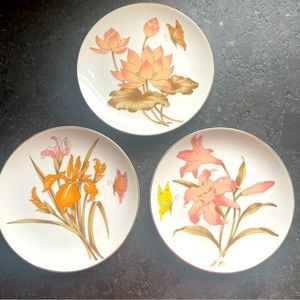 Vintage Japanese decorative porcelain plates featuring floral/ butterfly designs